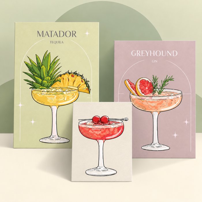 Divine Draught illustrated cocktail recipe cards